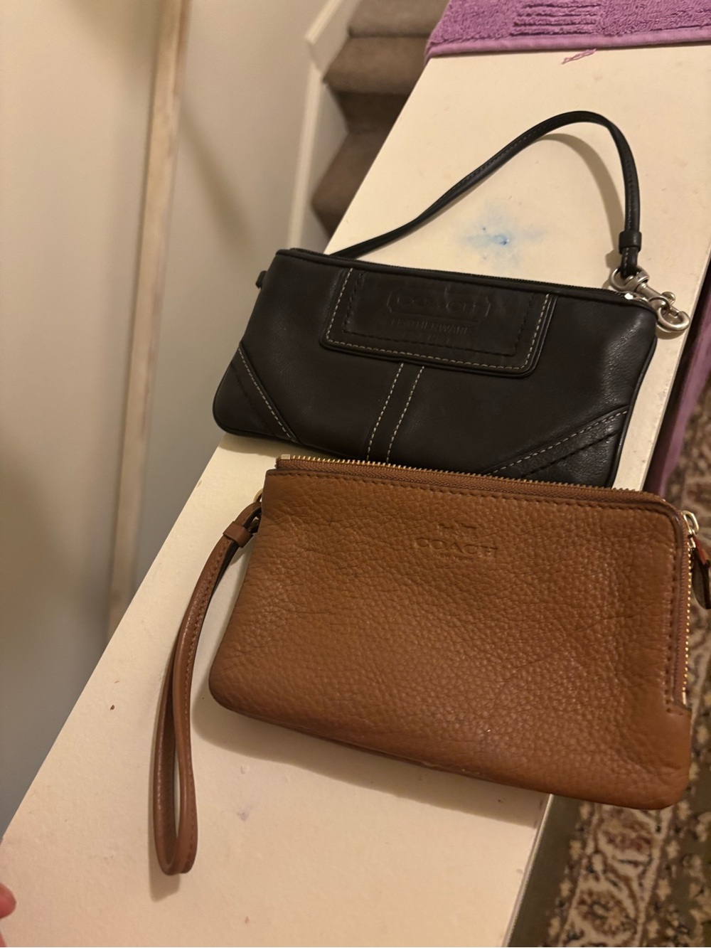 Coach Pebbled Leather Wristlet Duo in Black and Brown
